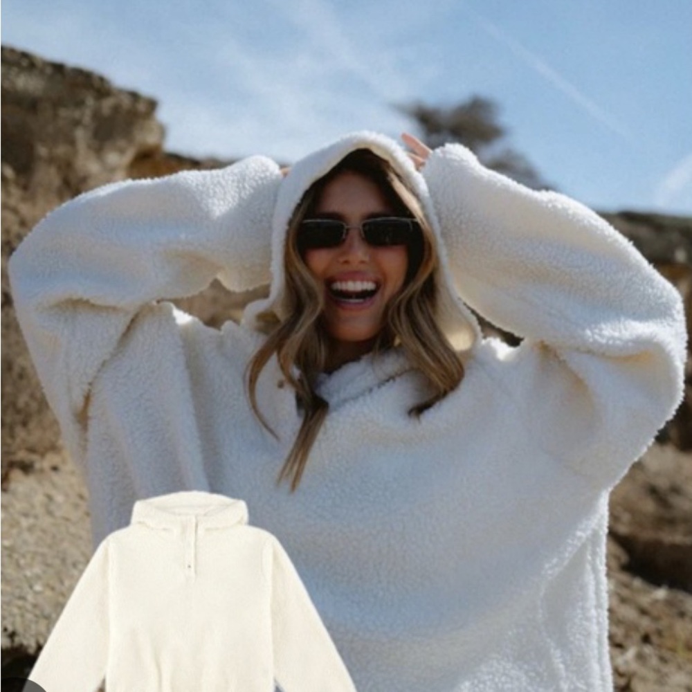 Parke Cream Fleece Hoodie With Navy Trim